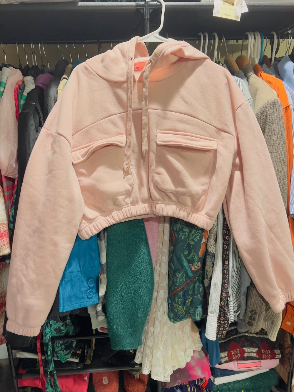 Roma Concept by Rosee Pink Cropped Utility Hoodie